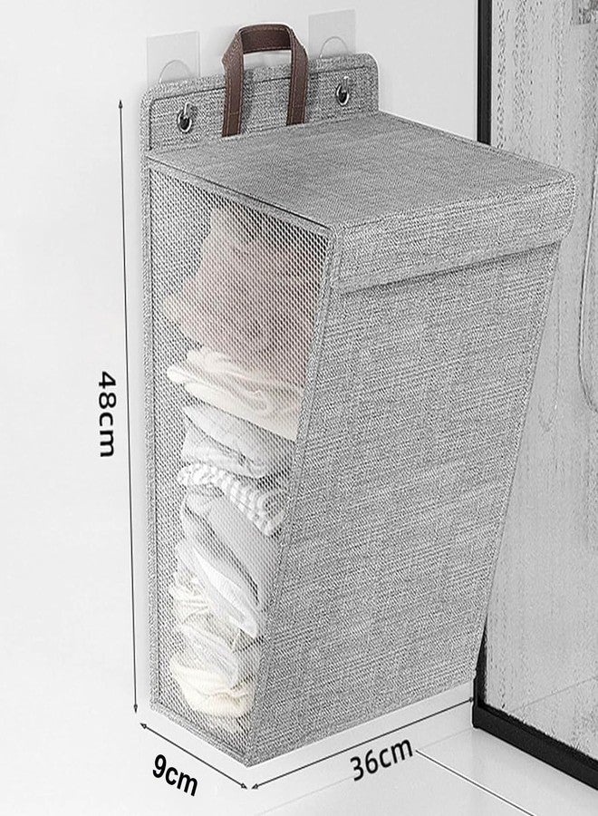 HELIMIX Large Capacity Breathable Mesh Laundry Basket with Handles Grey Space Saving Laundry Hamper Breathable Mesh Airflow Wall-Mounted Fabric Dirty Clothes Hamper (Small) - Image 4